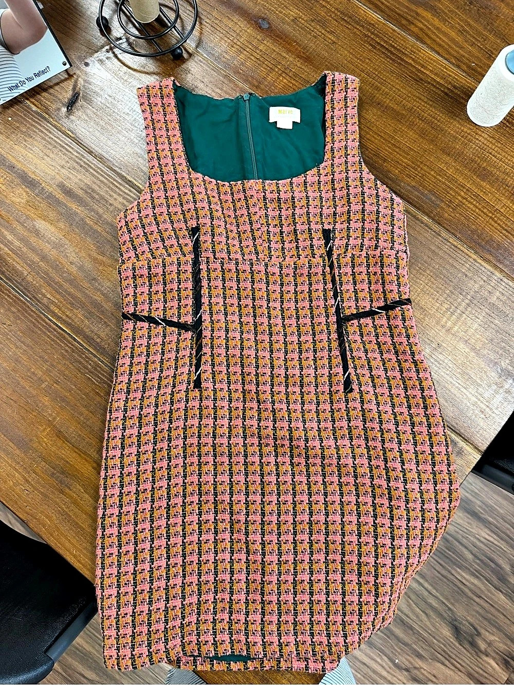 Maeve by Anthropologie Tweed Dress Set Pink & Green Medium